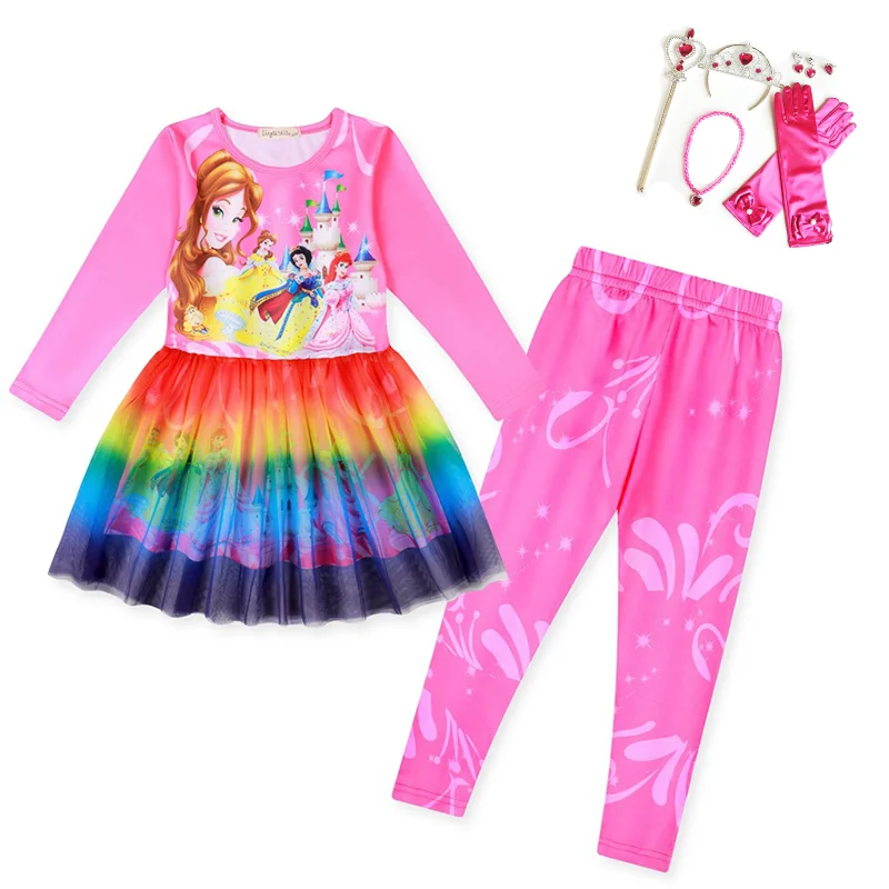 

Disney Princesses Girls Sofía Dresses+Pants Snow White Clothing Children Tangled Rapunzel Cosplay Costume Kids Birthday Clothes