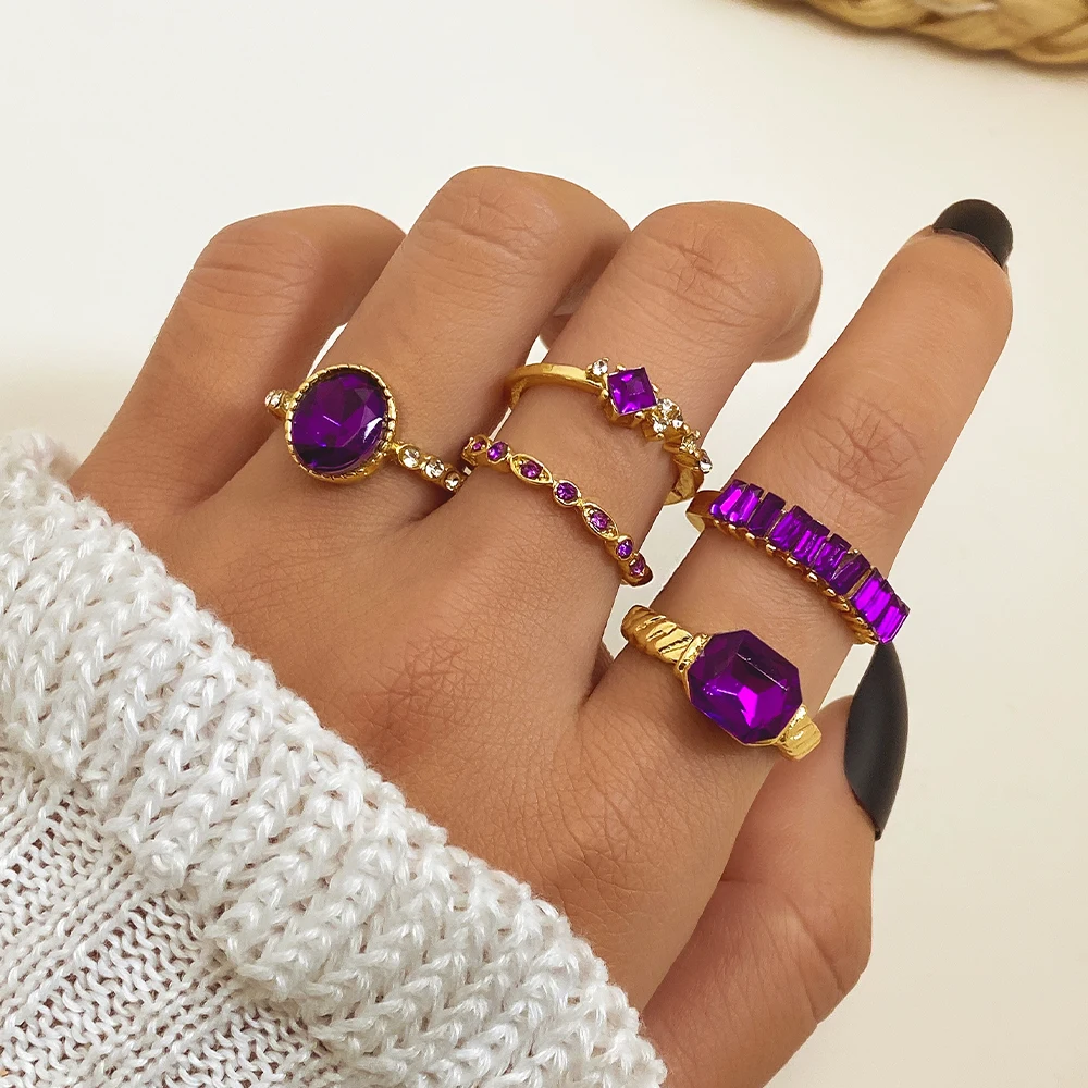 

IFMIA 5pcs Crystal Rings Set For Women Gold Plated Vintage Geometric Luxury Anillos Lady Jewelry Gifts