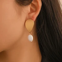 korean fashion popular irregular pearl earrings for women girl solid metal drop shaped simple vintage kpop emo hippie jewelry