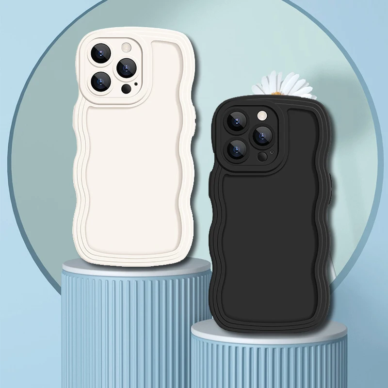 

Fashion Cute Solid Color Wavy Phone Case for iPhone 14 13 12 11 Pro Max X XR XS 8 7 Plus SE Soft Shockproof Phone Case