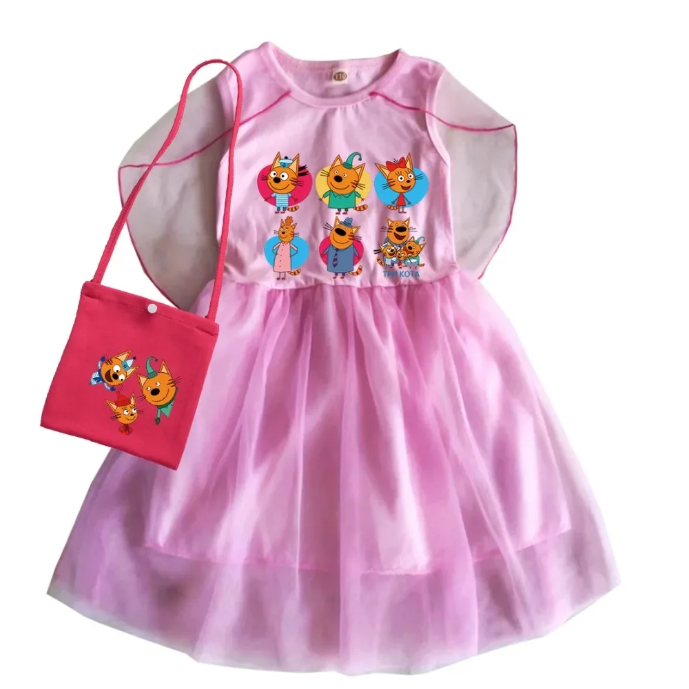 Одежда с изображением детских кошек в стиле аниме повседневные платья и сумка