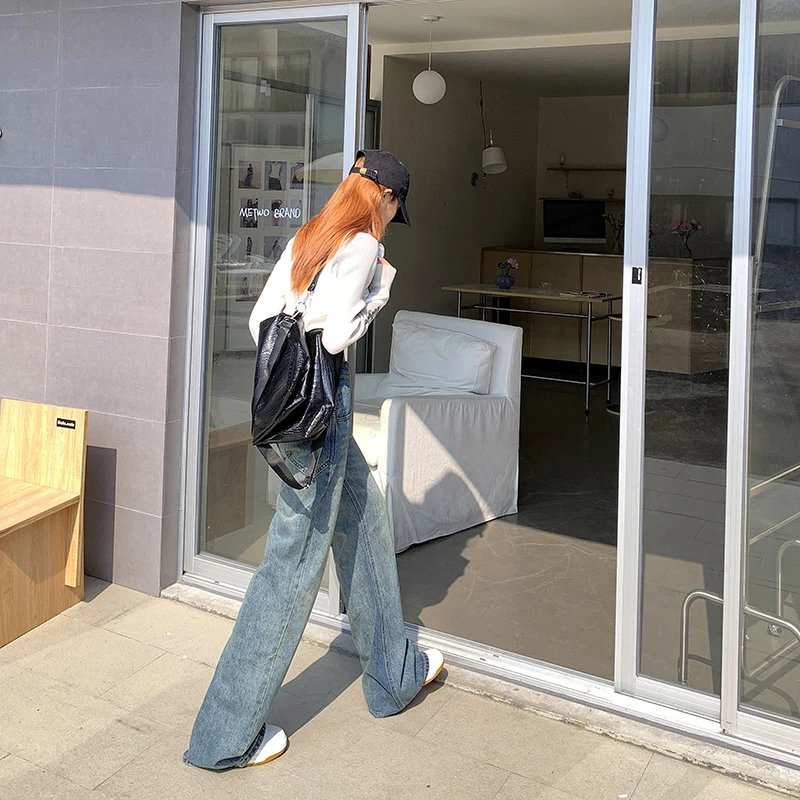 Jeans Women's 2023 New Autumn and Winter Pants High Street Retro Blue Wide Leg Loose Drop High Waist Slim Straight Leg Pants