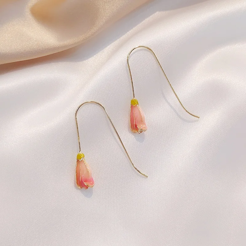 

Korea Cute Pink Tulip Drop Earrings for Women 2022 Metal Flower Hanging Dangle Earrings Statement Party Jewelry Pendientes Mujer