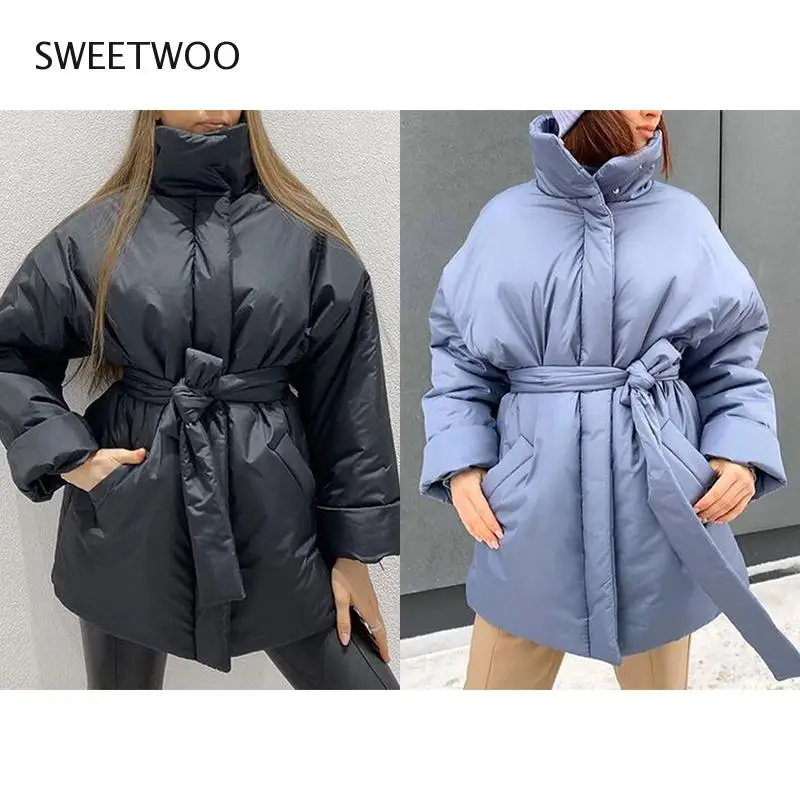 Casual Collected Waisted Parkas Women Fashion Simple Coats Women Elegant Spring Stand Collar Cotton Jackets Female Ladies Tide