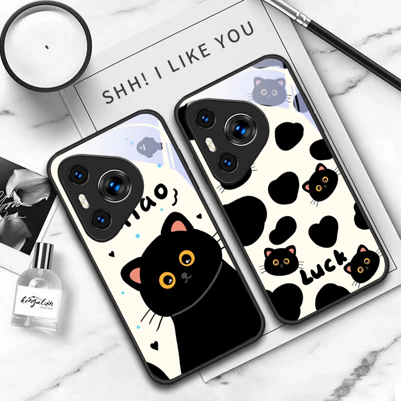 Милый черный кот для Huawei P50 40 60 20 Pro Pura 70 Ultra P30 Lite Honor Nova 8i 10 9 SE 13 12S 5T P10 Черный
