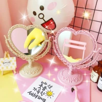 4 type cartoon girl lovely vintage kawai desktop mirror heart shaped dream rotating decoration two way mirror girls gift