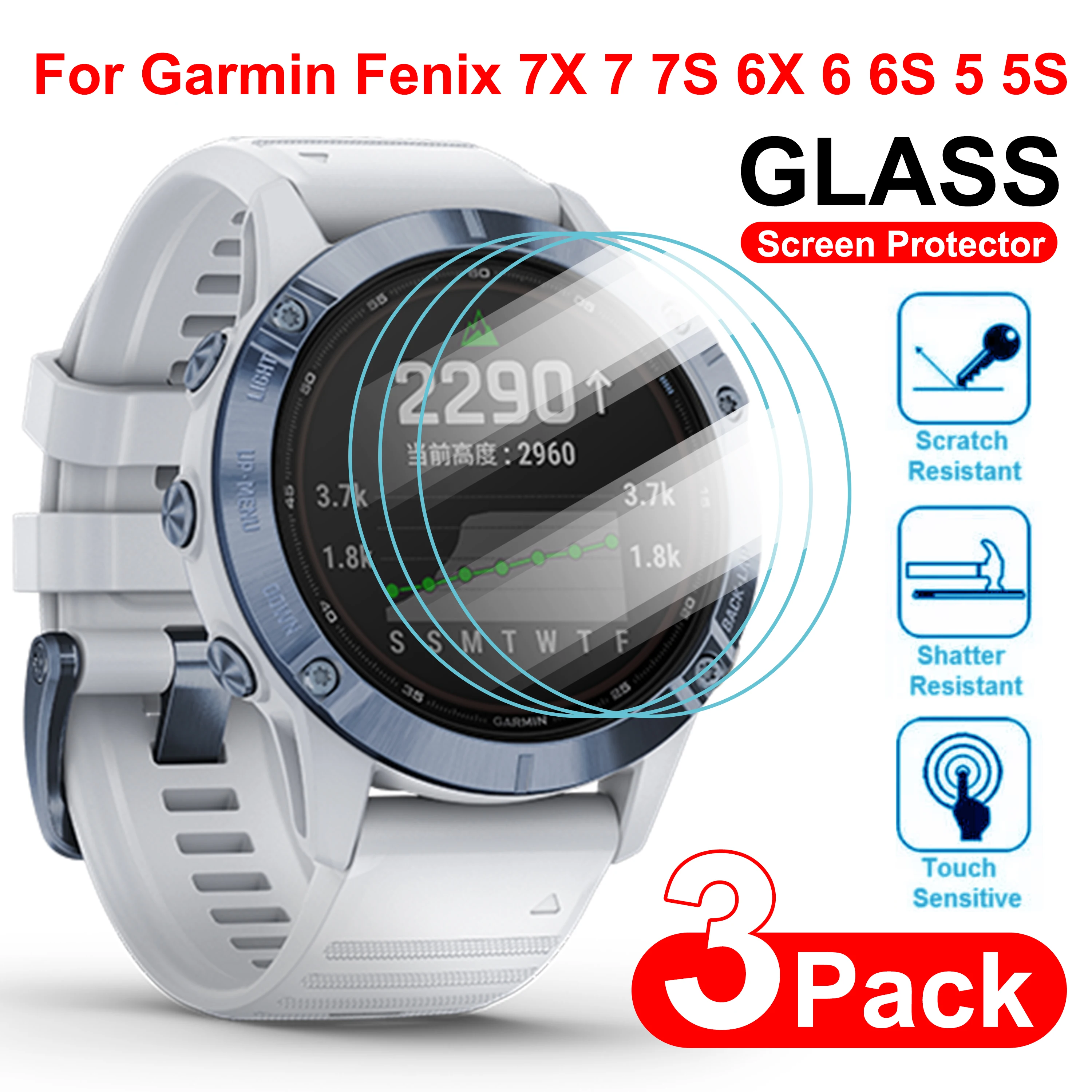 

3 Pack Tempered Glass Film for Garmin Fenix ​​7X 7 7S Smart Watch Screen Protector Film for Fenix 6 6X Pro 6S 5 5S 5 Plus Glass