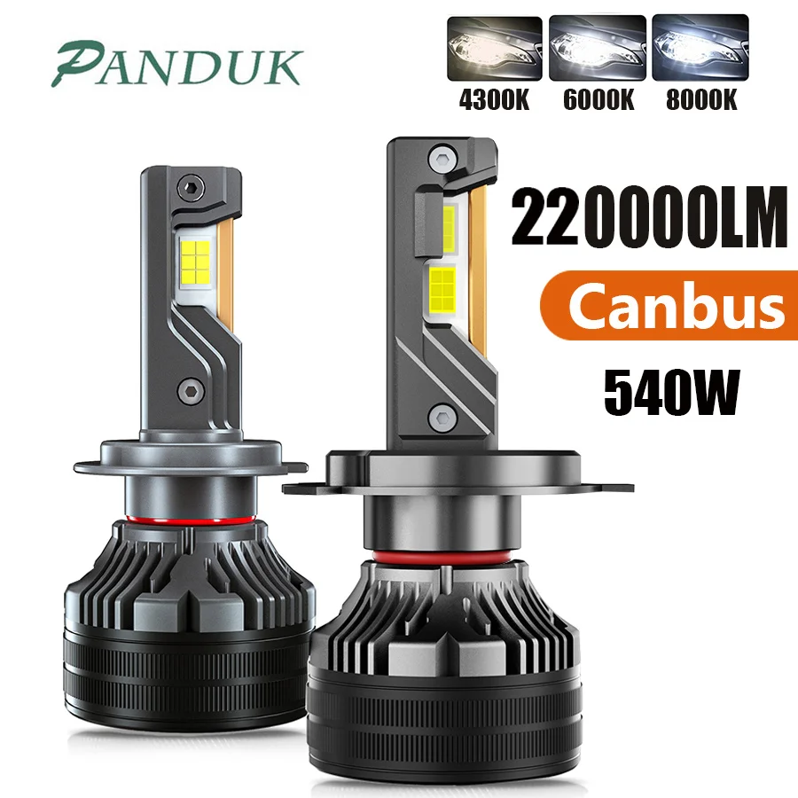 Лампа PANDUK H7 для передних фар, 4300 лм, 6000K, 9005 K, H4, светодиодный H11, HB3, 9006, HB4, 540, Вт, 3 медных лампы