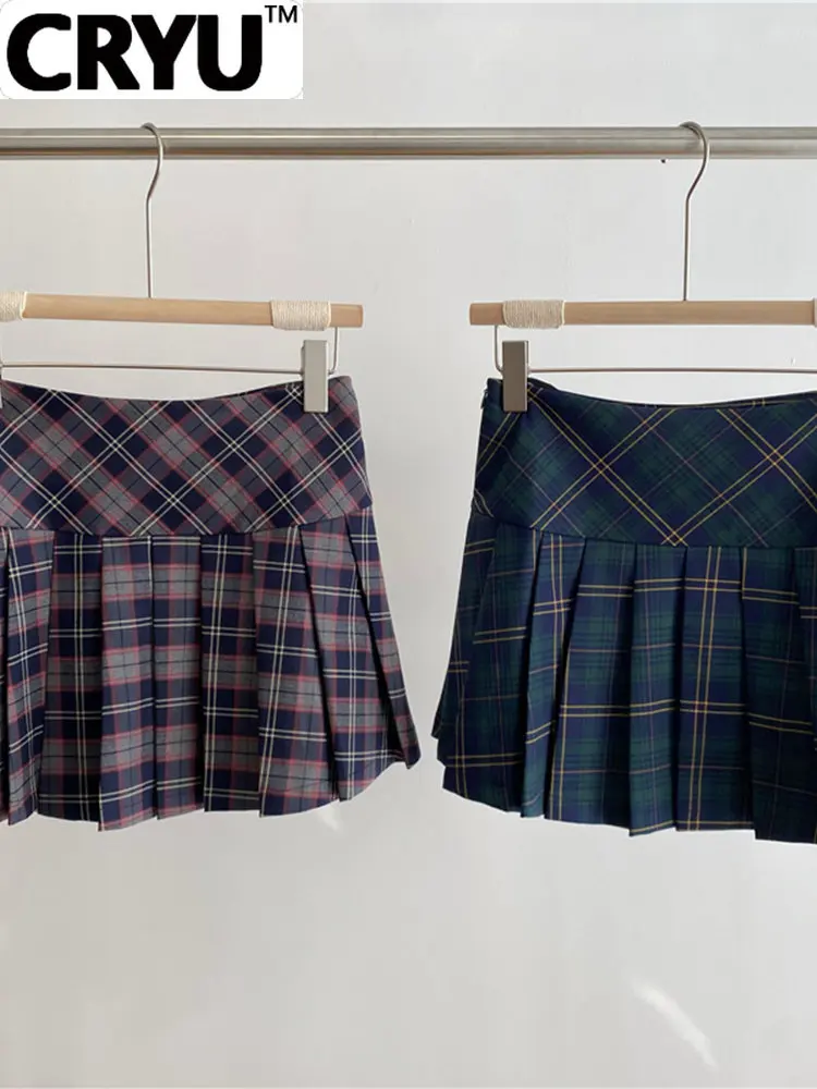 

2023 Summer Women Vintage Plaid Pleated Mini A-line Skirt Shorts High Waist Classical 2000s Aesthetic JK Preppy Style Girl Gyaru