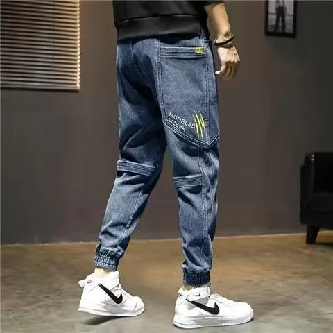 Spring Summer Baggy Men's Cargo Jeans Fashion Harlan Cotton Streetwear Harajuku Pants Joggers Elastic Waist Trousers Male M-5XL