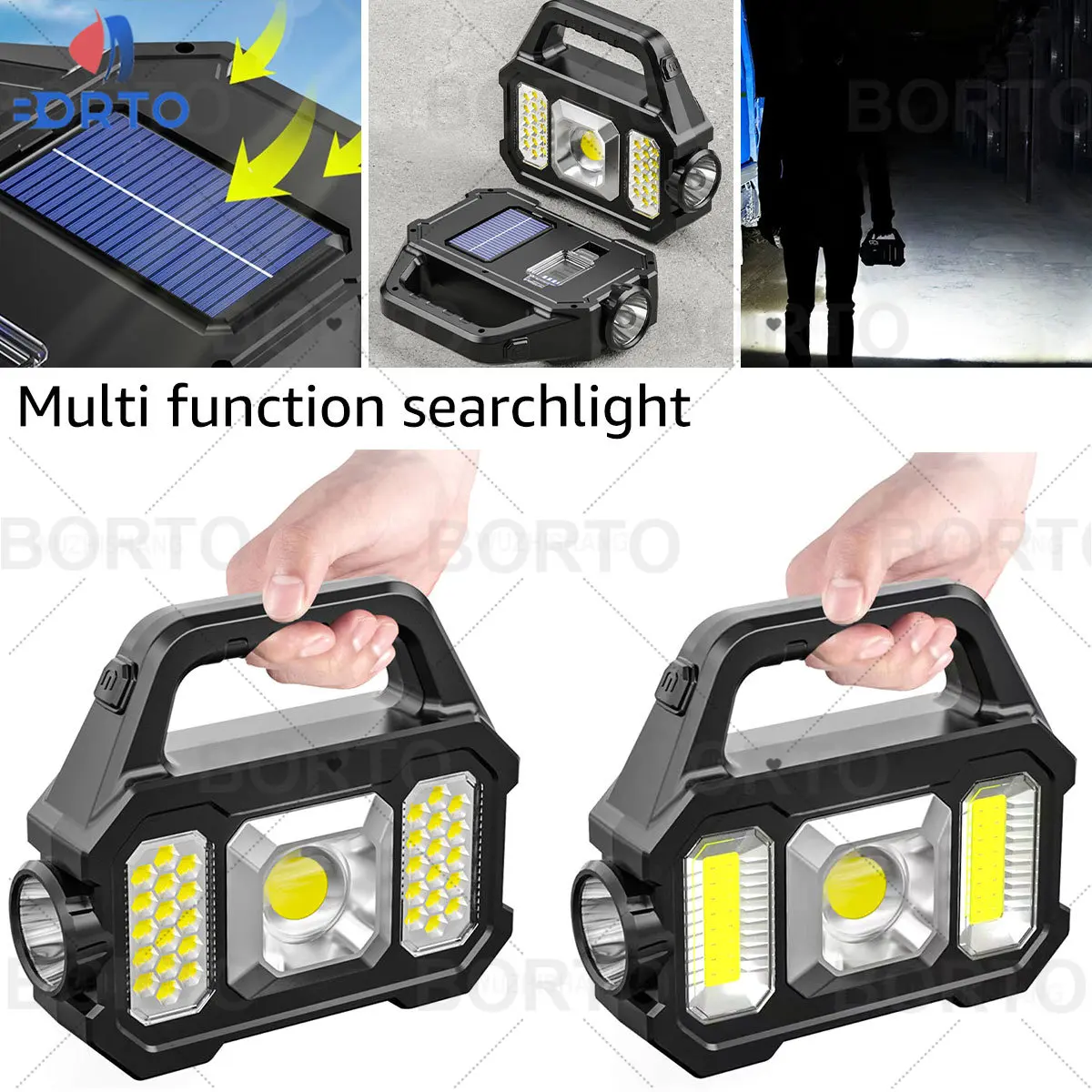 New Super Bright Solar LED Camping Flashlight Work Lights USB Rechargeable Handheld Solar Powered Lanterns Spotlight Searchlight