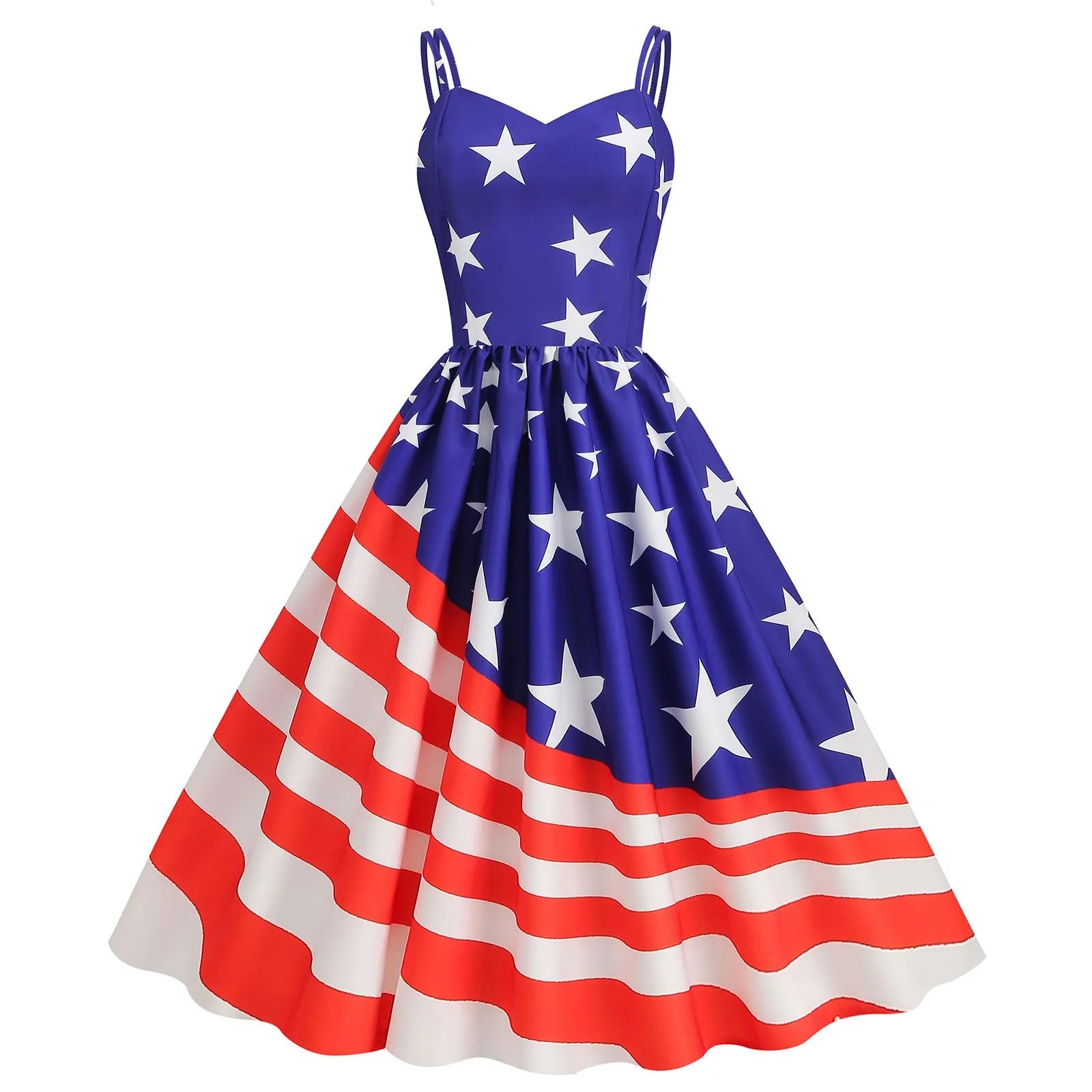 

American Flag Pirnt Party Dress Sexy Sleeveless Suspender Formal Dresses for Women 4th Of July Large Swing Midi Dress Vestidos