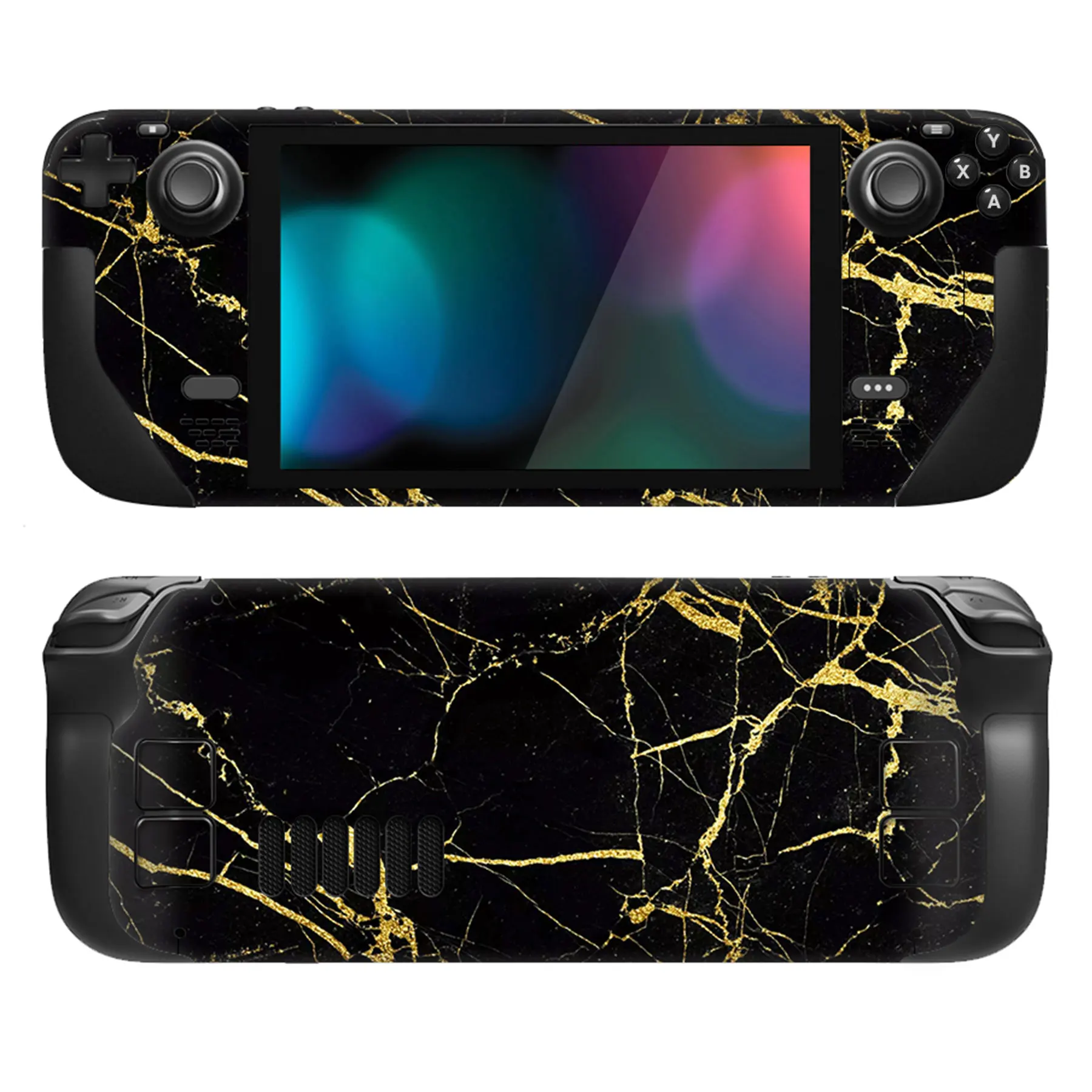 

PlayVital Full Set Protective Skin Decal for Steam Deck Console Stickers Vinyl Cover for Steam Deck - Black & Gold Marble Effect