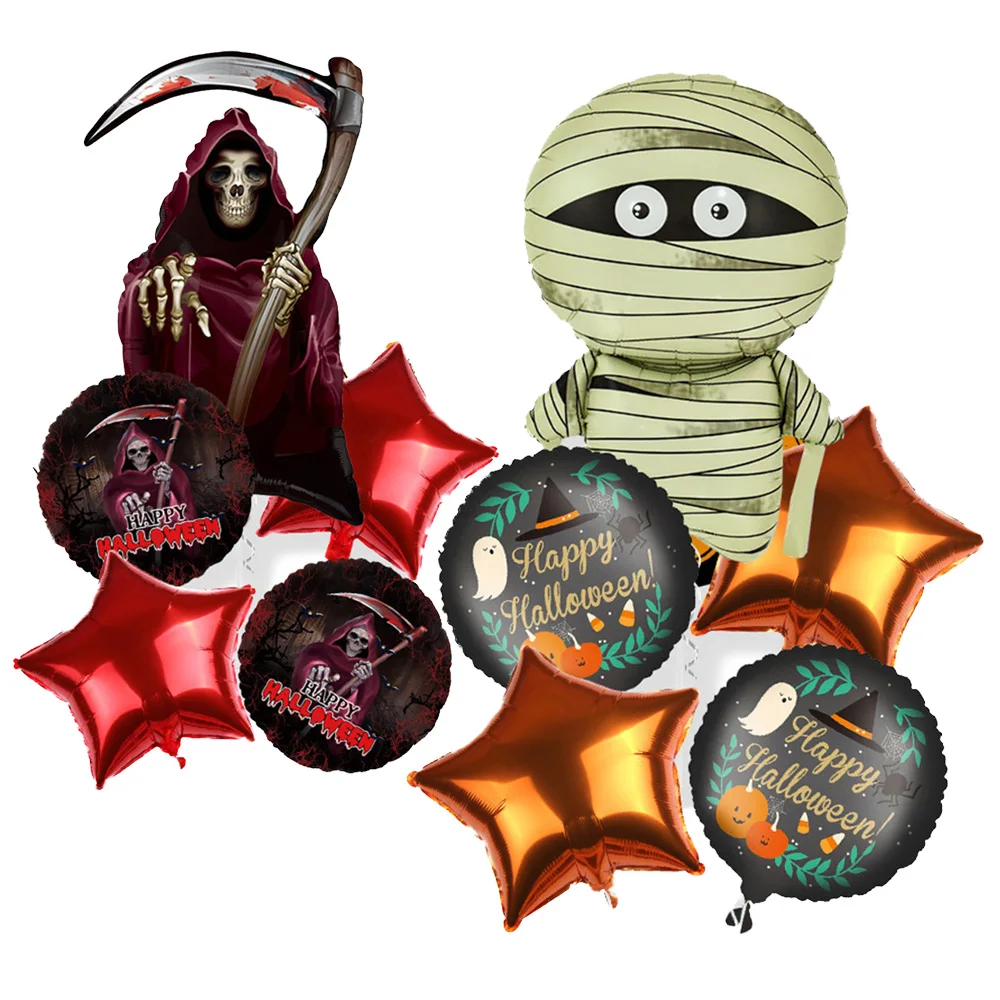 

5Pcs/Set Halloween Mylar Foil Balloon Eye Star Pumpkin Witch Skeleton Ghost Bat Halloween Party Decorations Supplies