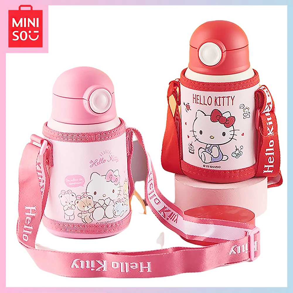 

Miniso Hello Kitty Pink Kawaii Cartoon Students Go To School Outdoor with Drawstring Straw 500ML Vacuum Cup Girls Birthday Gift