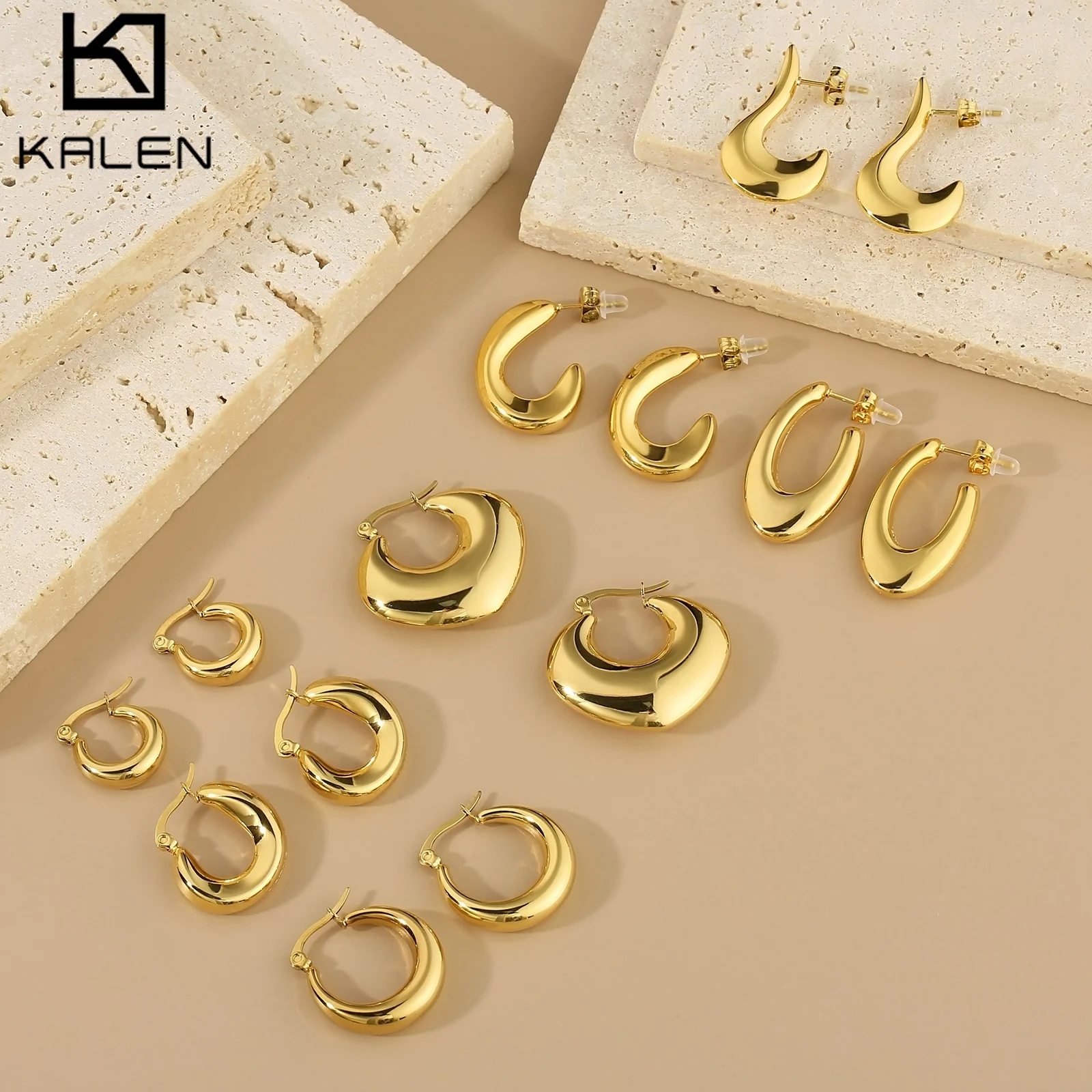 Серьги-кольца U C L в форме сердца-серебристые/позолоченные 18K-нержавеющая сталь