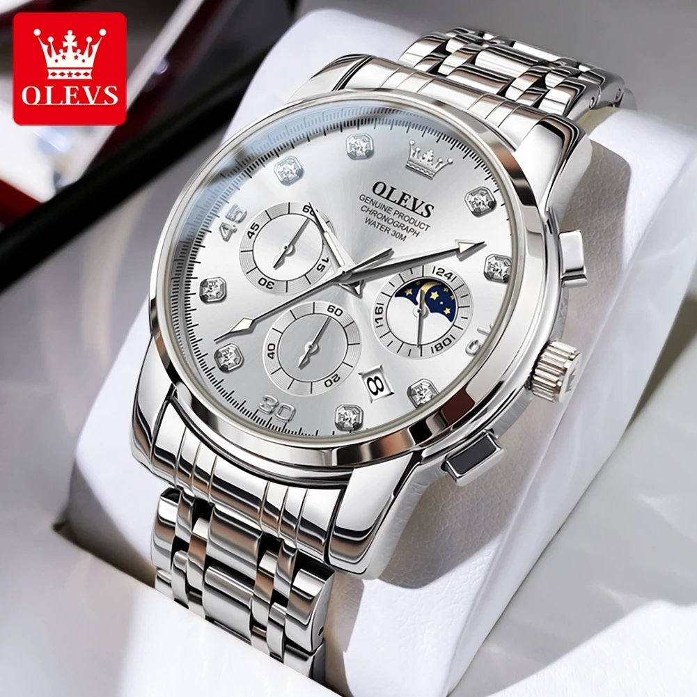 

OLEVS 2889 New Fashion Quartz Men Watch Chronograph Business Watch 30M Waterproof Wristwatch Stainless Steel Luxury Men Watch