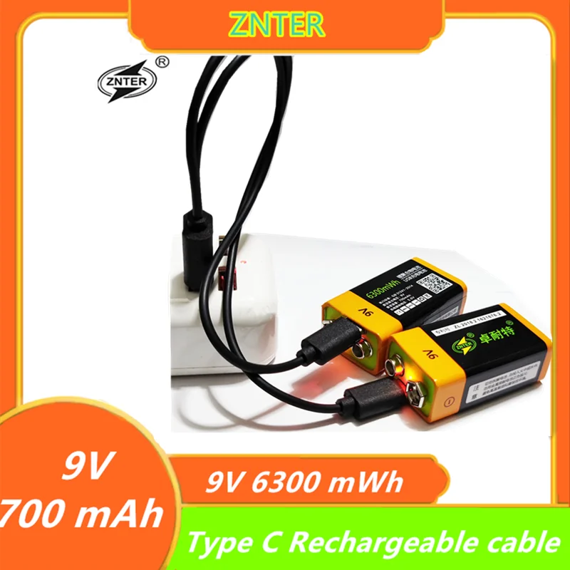 

100% ZNTER 9V 700 MAh Type-C Battery USB Rechargeable 9V 6300 MWh Lipo Battery RC Battery For Microphone Camera Drone