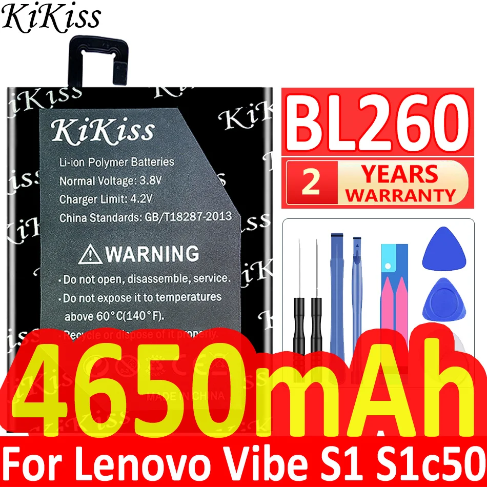 

KiKiss 4650mAh BL260 BL 260 Battery for Lenovo VIBE S1 Lite S1Lite S1La40 Batteries + Free Tools