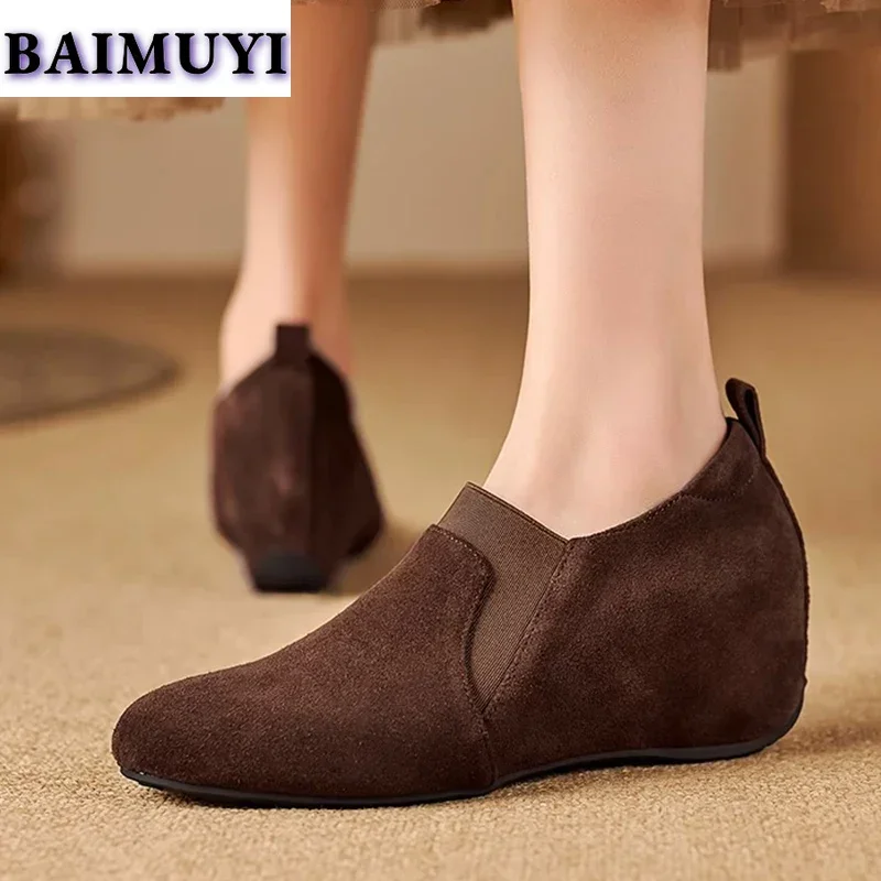 Женские Элегантные замшевые туфли повседневные лоферы на танкетке брендовые