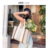 casual canvas with leather large capacity shopping handbag minority design holiday style tote bag new