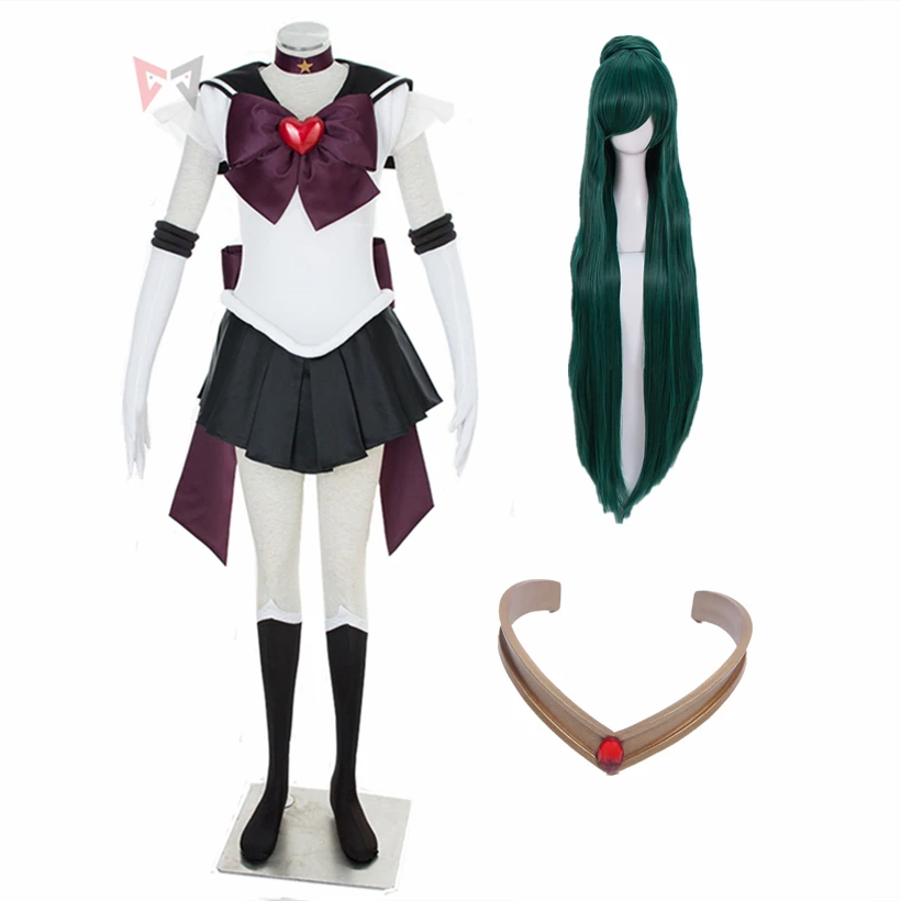 Anime Meiou Setsuna Sailor Pluto Super S Cosplay Costume Dress Gloves Brooch Bows Socks Headband For Kids Adults Custom Made