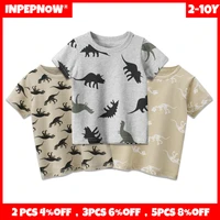 inpepnow 2022 children t shirt for boy t shirts dinosaur girls tops cotton kids tshirts summer short sleeve white tee 3 8y dx005
