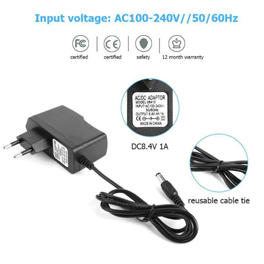 

AC DC 8.4V 1A 1865O Battery Wall Charger Plug For LED Headlamp Torch Adapter US/EU/UK/AU Plug Charger For Bicycle Lights Torch