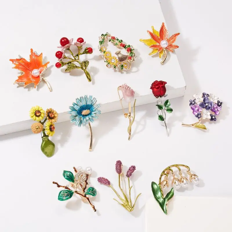 

Luxury Women Brooches Colored Enamel Flower Brooch Pin For Girls Rose Tulip Maple Leaf Fashion Brooch For Gifts Femme Accessorie