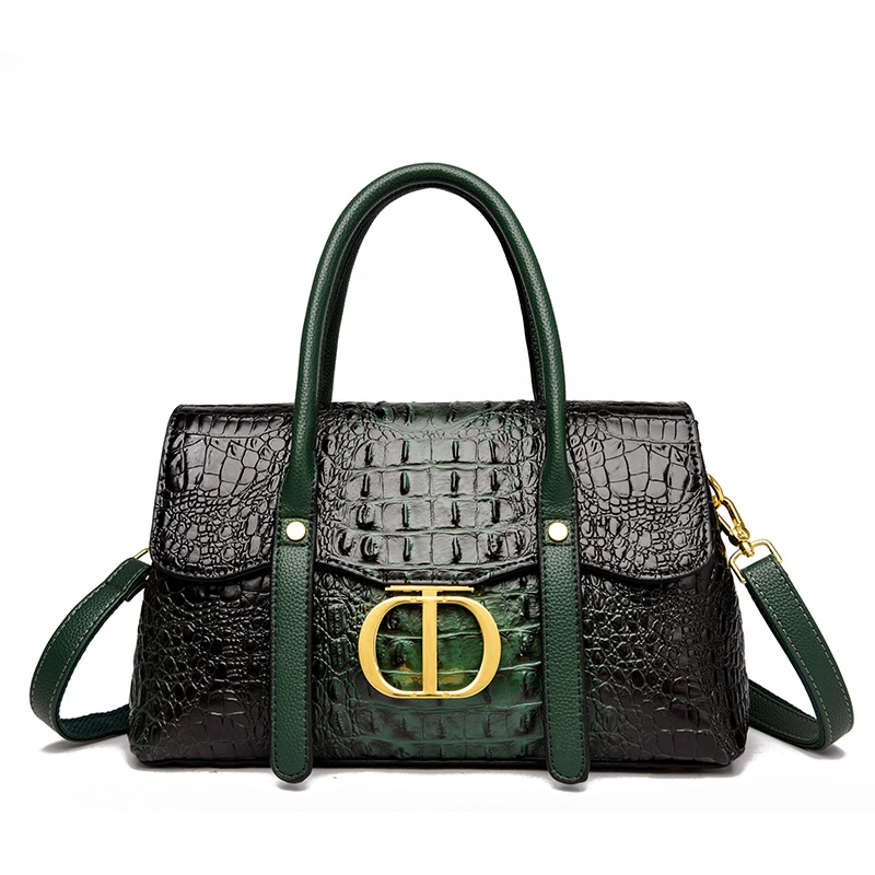 Crocodile Pattern Leather Women's Handbags Fashion Shoulder Crossbody Bag Portable Versatile 2023 New Mom Boston Pillow Bags