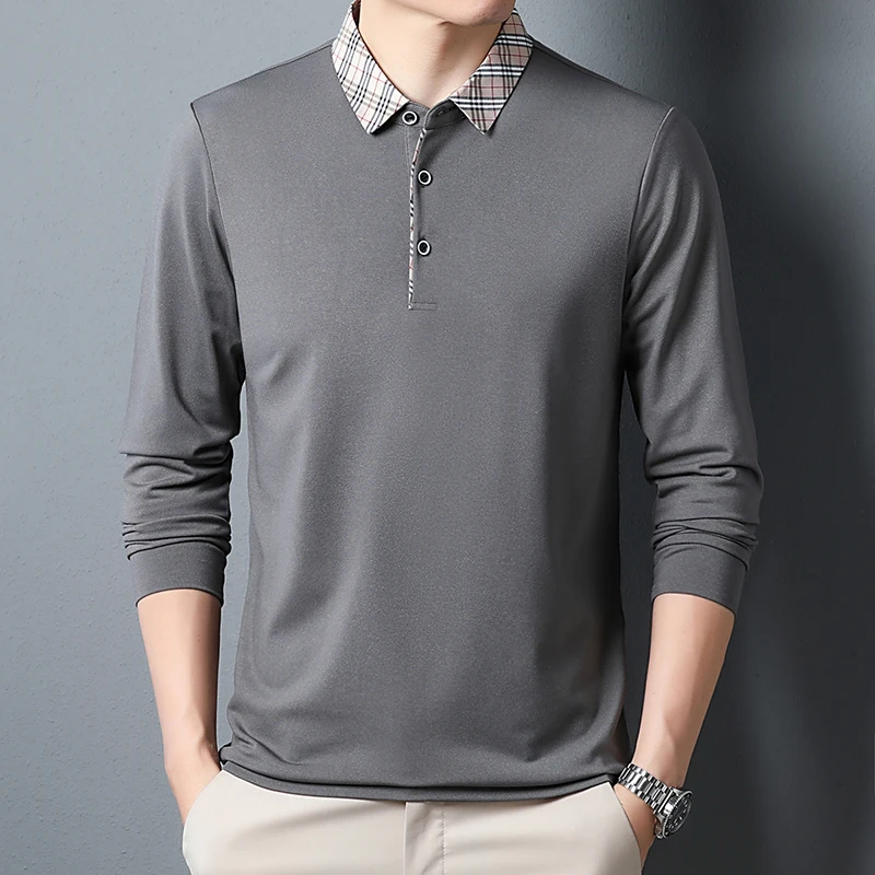 

Однотонная мужская Осенняя футболка с длинным рукавом в стиле Харадзюку, однотонная мужская рубашка-поло, рубашка для деловых и офисных раб...