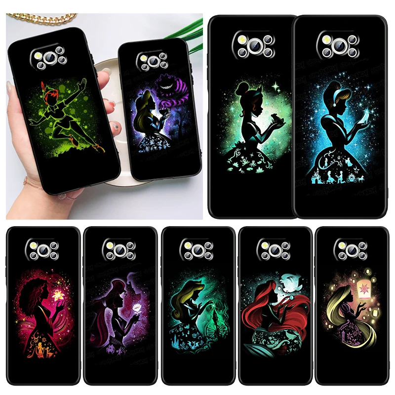 

Cool Cartoon Princess Phone Case For Xiaomi Mi Poco X5 X4 X3 NFC F4 F3 GT M5 M5s M4 M3 Pro C50 C40 5G Cover Black Funda