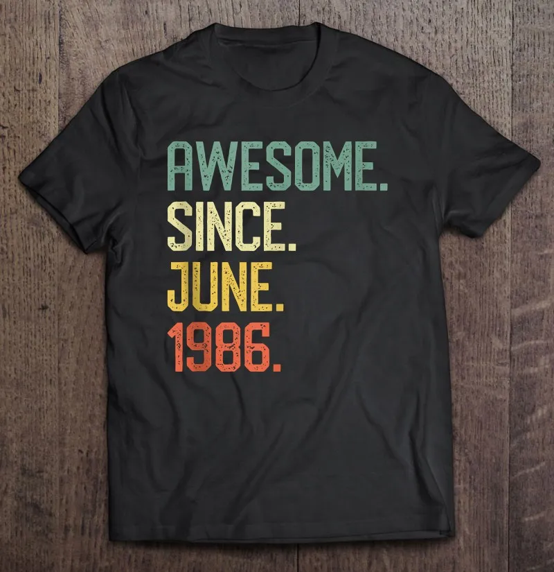 

Винтажные мужские футболки Born In June 1986, подарок на 35-й день рождения, футболка с коротким рукавом, винтажная блузка в стиле хип-хоп с простым д...