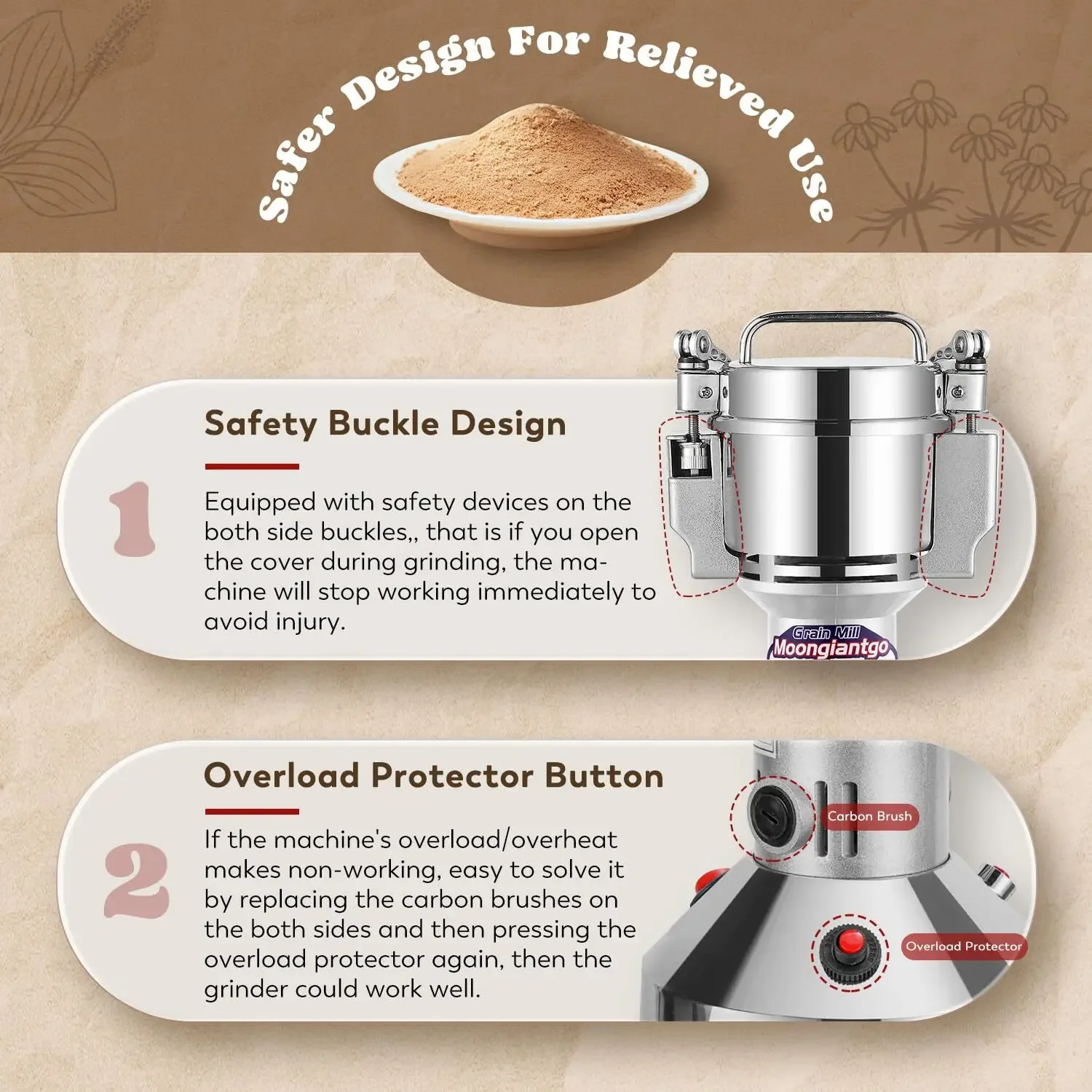 Зерновая мельница Moongiantgo 700 г 2500 Вт |