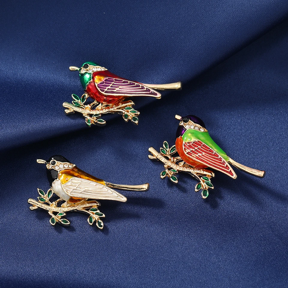 Морской пейзаж Эмалированная булавка Брошь с птицей Ювелирные булавки Женские стразы и броши Роскошь для шарфов.