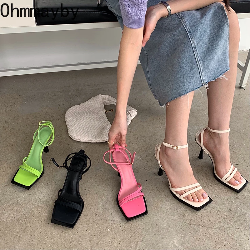 

Женские босоножки на высоком каблуке, Классические сандалии-гладиаторы с узкими ремешками и квадратным носком, лето 2022