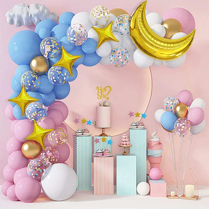 

Gender Reveal Balloons Arch Garland Kit Pink and Blue Confetti Ballon Moon Stars Baby Shower Wedding Birthday Party Decoration