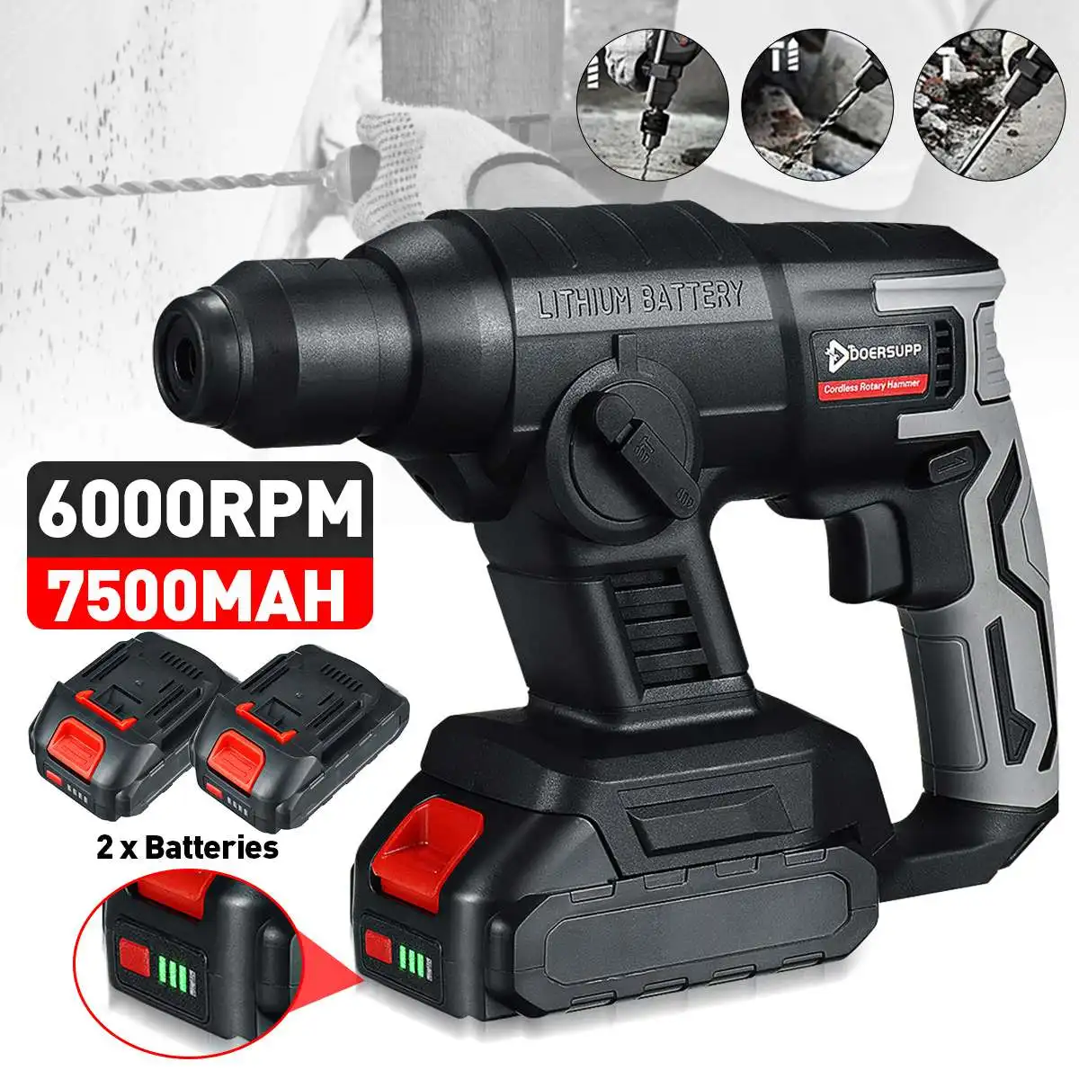Cordless Rotary Hammer +1/2 Battery Rechargeable Mini Hammer Impact Drill Multifunction Power Tool Adapted to Makita Battery