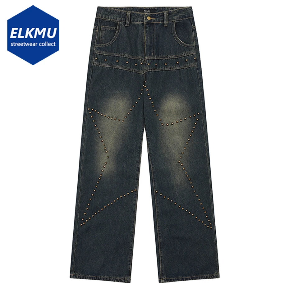 

Мужские Винтажные мешковатые джинсы со звездами, свободные синие джинсы в стиле ретро Харадзюку, уличная одежда, гранж Y2K, повседневные Прямые джинсовые брюки унисекс