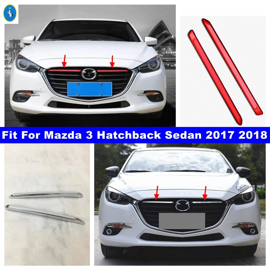 

Front Center Bumper Grille Grill Mesh Decor Stripes Cover Trim Fit For Mazda 3 Sedan Hatchback 2017 2018 Exterior Accessories