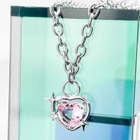 y2k necklace peach heart clavicle chain chokers necklaces for women e girl collar sweet cool grunge korean jewelry accessories