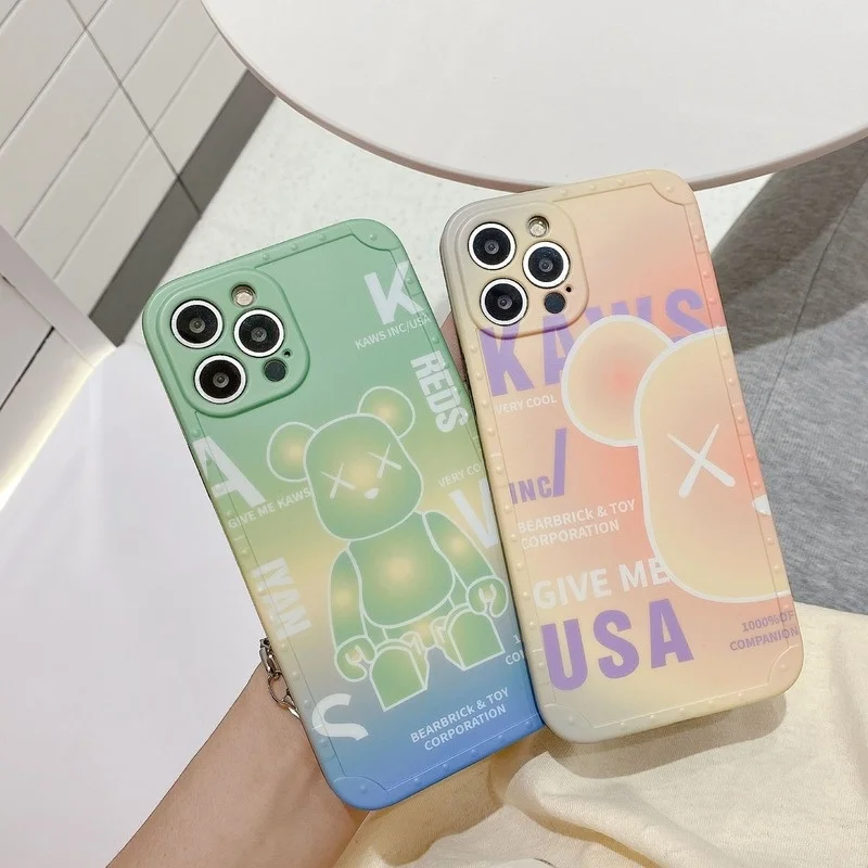 

Fashion Bear Yellow Green Gradient Color Phone Case Cover for IPhone 7 8 Plus 11 12 13 Pro X XR XS Max Shockproof Case