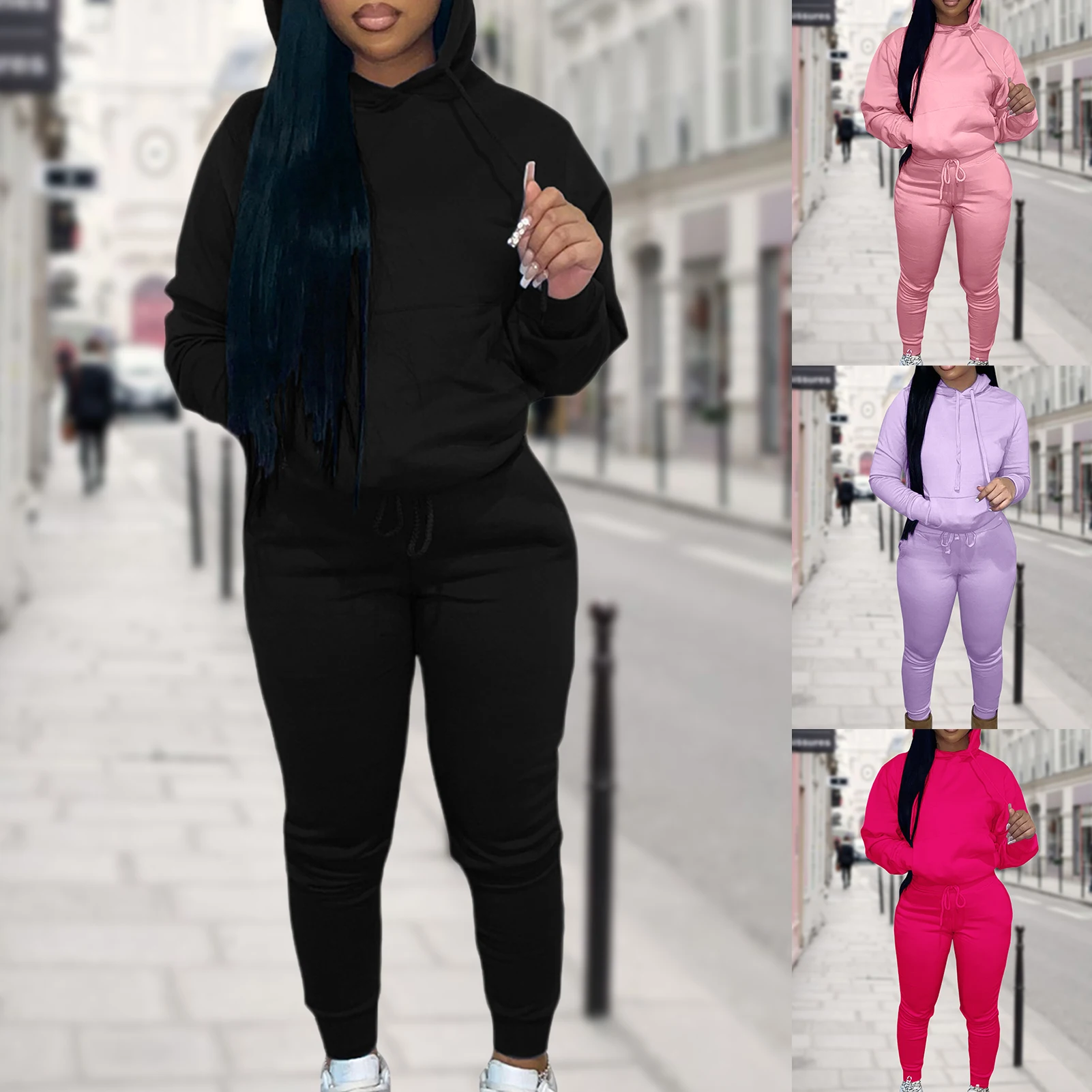 

Autumn Women Hoodies 2 Piece Sets Long Sleeve Slim with Pockets Drawstring Pant Outfits Fashion Sports Matching Set