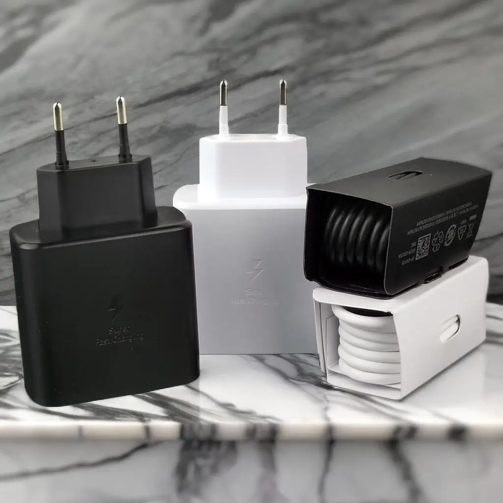 

Зарядное устройство Samsung Tab S8 Ultra Pro, устройство для быстрой зарядки, двойной кабель типа C, европейская вилка, для Galaxy S22, S21, S20, Note 20, 10, 45 Вт