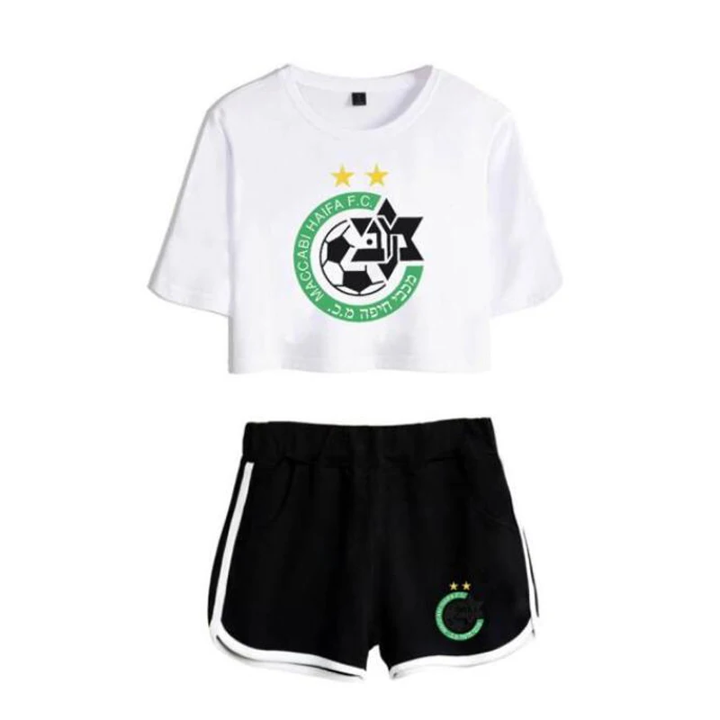

Summer Women's Sets Maccabi Haifa Fc Short Sleeve Crop Top + Shorts Sweat Suits Women Tracksuits Two Piece Outfits Streetwear