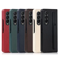 z fold3 luxury leather protective phone case on for samsung galaxy z fold 3 5g etui shockproof slim fit back cover with pen slot