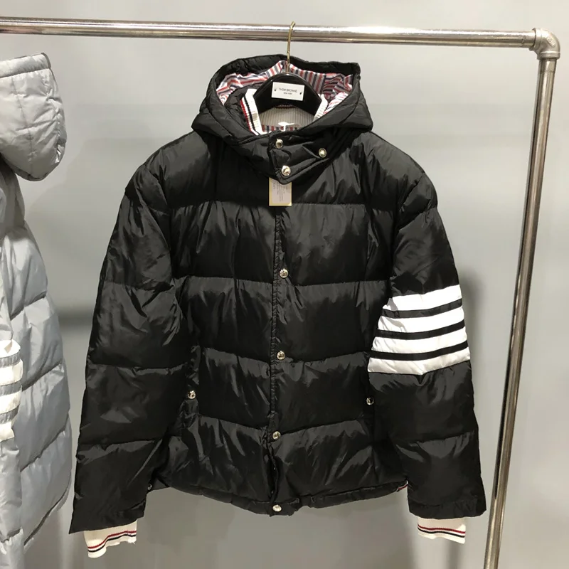 Autumn and Winter New TB Down Padded Jacket Four-pole Red, White and Blue Hooded Removable Cap Thickened Warm Padded Jacket