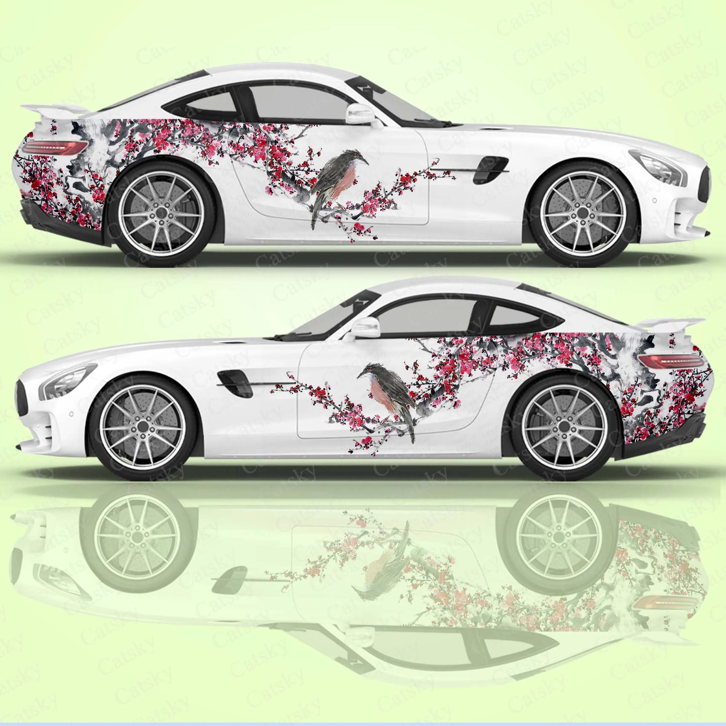 

Китайская чернильная живопись цветение сливы художественные наклейки для кузова Автомобиля Виниловые боковые наклейки для автомобиля в китайском стиле универсальные автомобильные наклейки из ПВХ