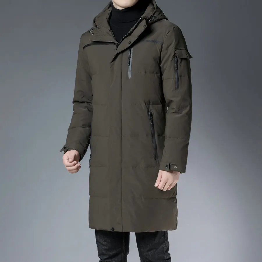Winter Men Thermal Hooded Puffer Basic Coat Black Brown Gray Thick Warm Puff Padded Jackets Male Quilted Overcoat Hipline Length