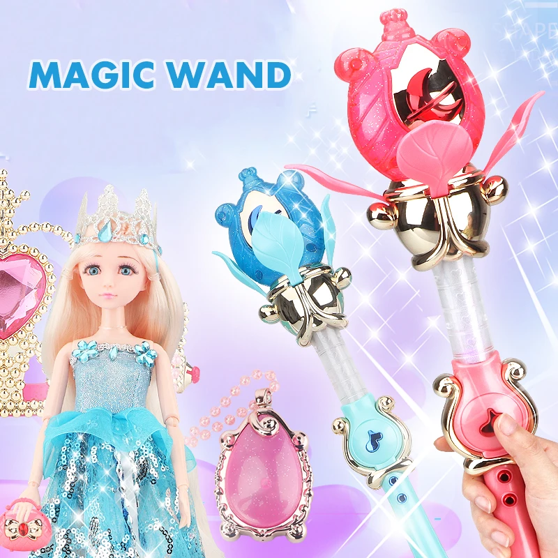 

45cm Flower Fairy Magic Wand Electrical Flowerable Toy For Girls Cosplay Party Princess Flashing Toys With Light And Music